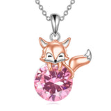 Sterling Silver Birthstone Fox Pendant Necklace