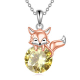 Sterling Silver Birthstone Fox Pendant Necklace