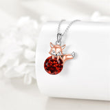 Sterling Silver Birthstone Fox Pendant Necklace