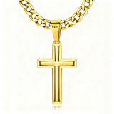Sterling Silver Cross Pendant Necklace with 5mm Stainless Steel  Cuban Link Chain