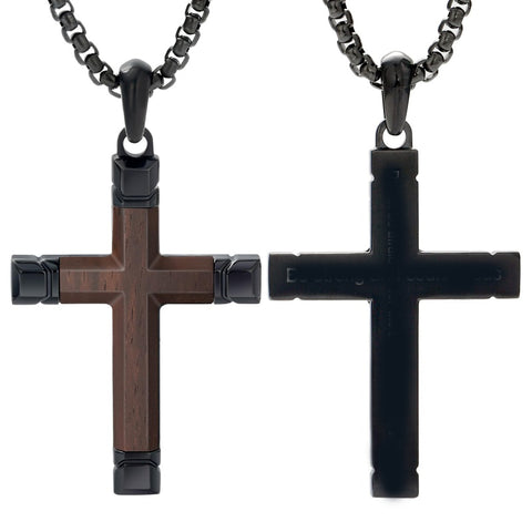 14K Gold  Plated Wooden Cross Crucifix Pendant Necklace for Men