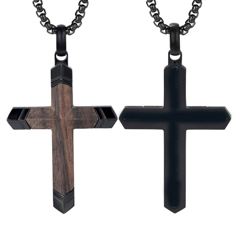14K Gold  Plated Wooden Cross Crucifix Pendant Necklace for Men