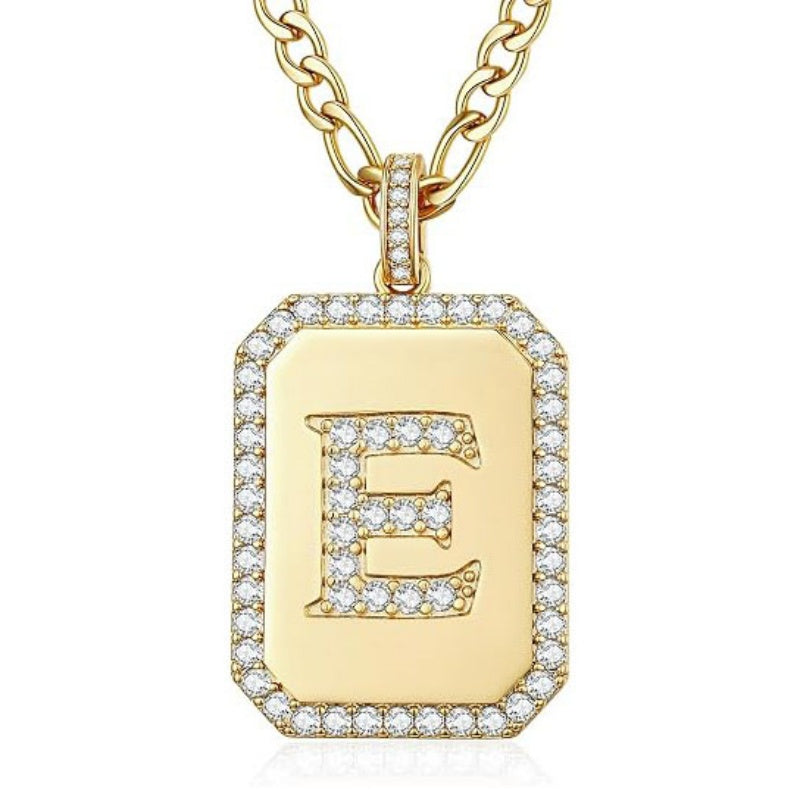 14K Gold Plated  Cubic Zirconia Initial Necklace Square Monogram Jewelry