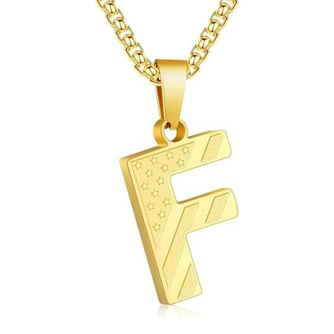 14K Gold Plated American Flag Initial Pendant Necklace for Men
