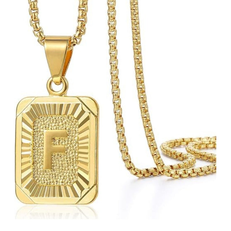 14K Gold Plated  Initial A-Z Letter Pendant Necklace Stainless Steel Box Chain 24inch