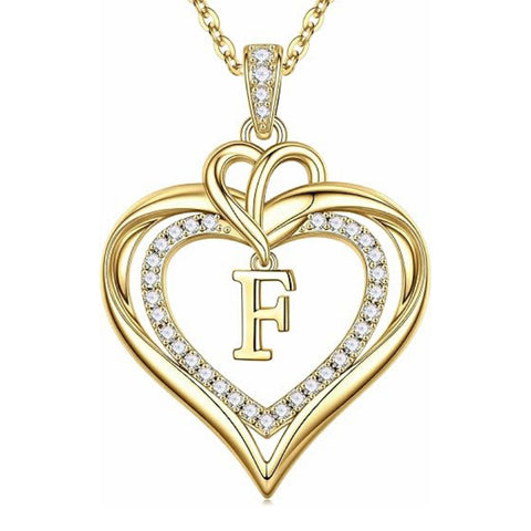 14K Gold Plated Initial Double Heart Pendant Necklace Anniversary Birthday Gifts for Women