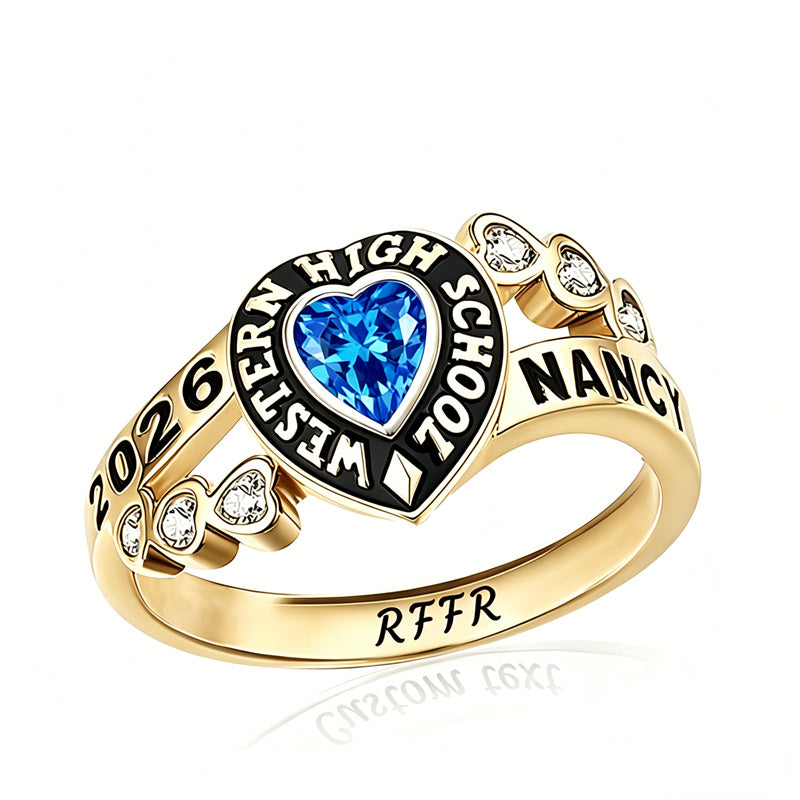 Sterling Silver Personalized Birthstone Engraved Class Rings for Women, College Senior High School Ring
