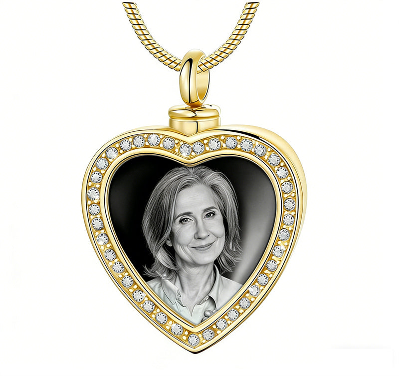 Stainless Steel Personalized Photo Engraved Heart Urn Necklace for Ashes