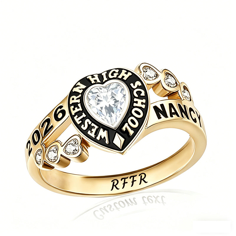 Sterling Silver Personalized Birthstone Engraved Class Rings for Women, College Senior High School Ring