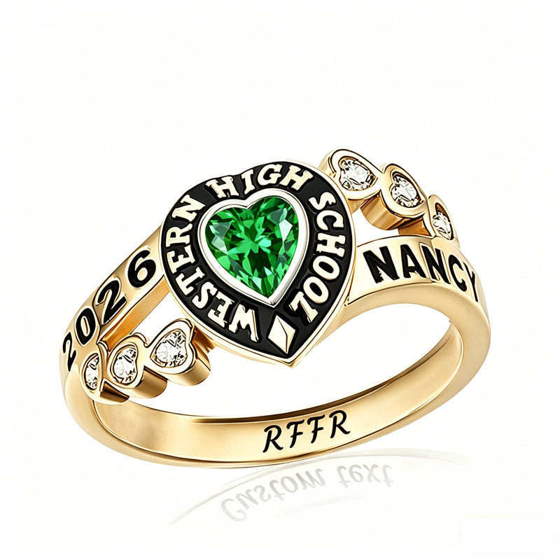 Sterling Silver Personalized Birthstone Engraved Class Rings for Women, College Senior High School Ring