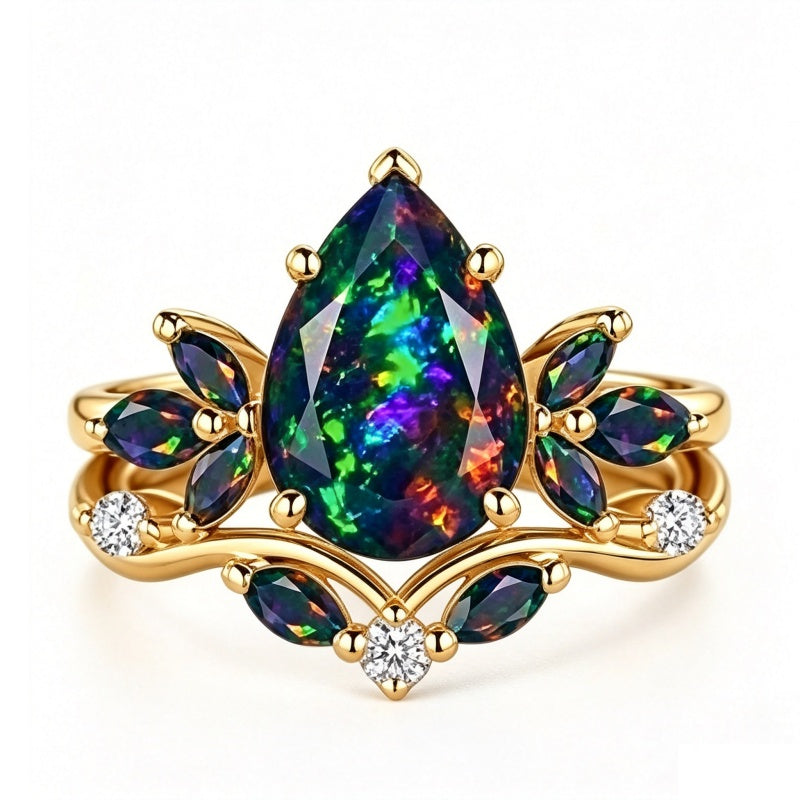 Sterling Silver 10K  14K  18K  Gold Personalized Engraved Black Opal Engagement Wedding Promise Ring for Her