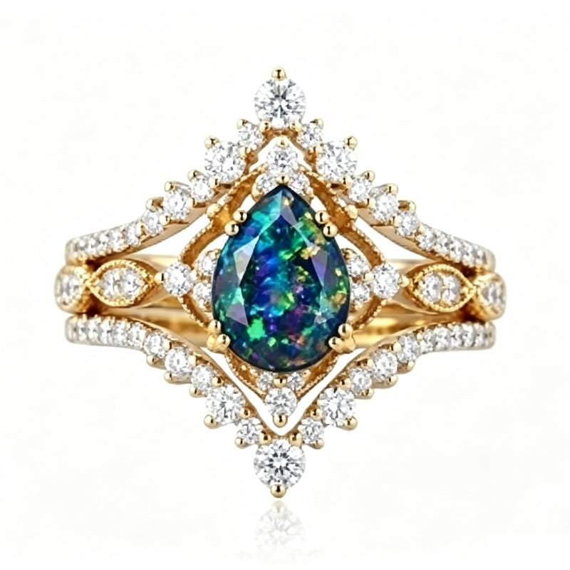 Sterling Silver 10K  14K  18K  Gold Personalized Engraved Black Opal Engagement Wedding Promise Ring for Her