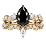 Sterling Silver 10K  14K  18K Gold 1CT-4CT Black Onyx Engagement Ring Gothic Wedding Promise Ring
