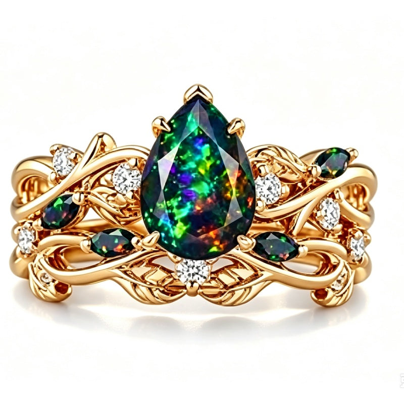 Sterling Silver 10K  14K  18K  Gold Personalized Engraved Black Opal Engagement Wedding Promise Ring for Her