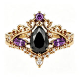 Sterling Silver 10K  14K  18K Gold 1CT-4CT Black Onyx Engagement Ring Gothic Wedding Promise Ring