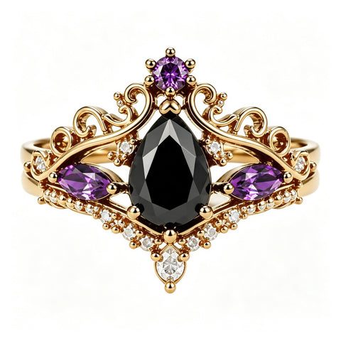 Sterling Silver 10K  14K  18K Gold 1CT-4CT Black Onyx Engagement Ring Gothic Wedding Promise Ring