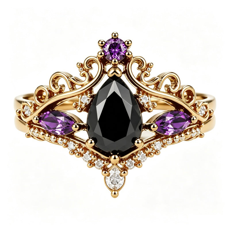 Sterling Silver 10K  14K  18K Gold 1CT-4CT Black Onyx Engagement Ring Gothic Wedding Promise Ring