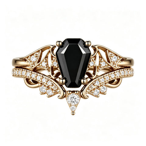 Sterling Silver 10K  14K  18K Gold 1CT-4CT Black Onyx Engagement Ring Gothic Wedding Promise Ring