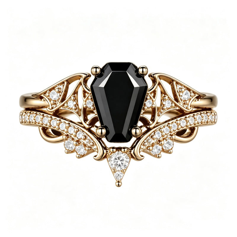 Sterling Silver 10K  14K  18K Gold 1CT-4CT Black Onyx Engagement Ring Gothic Wedding Promise Ring