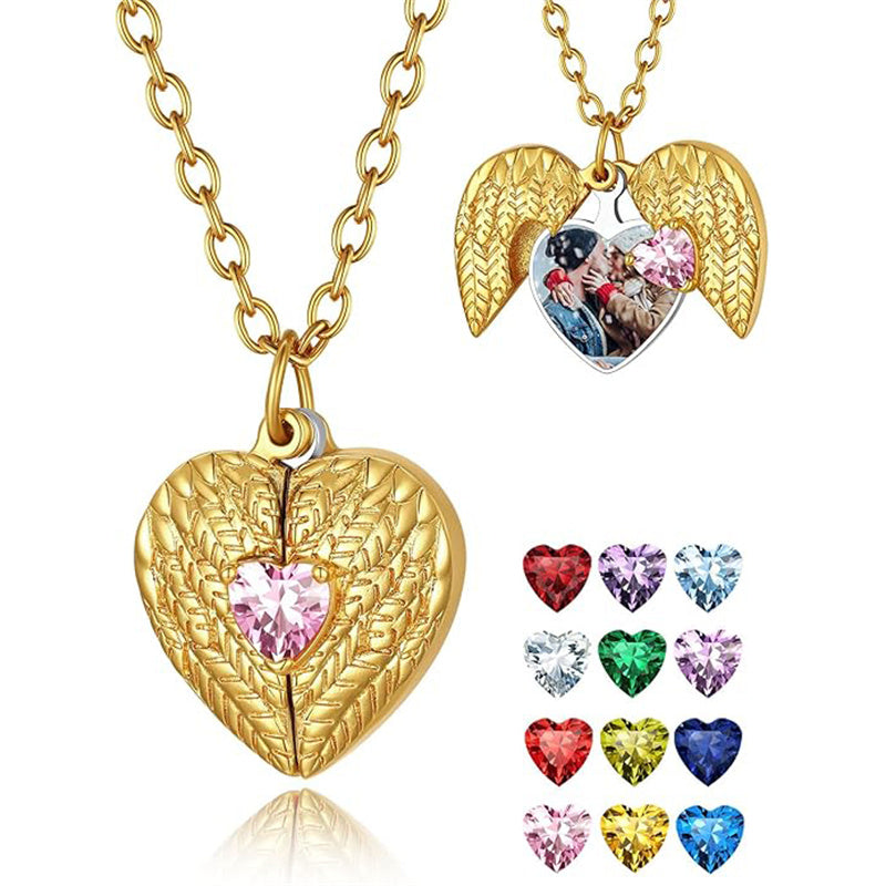 Copper Personalized Bitrthstone Photo Heart Pendant Necklace