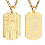 14K Gold Plated American Flag Dog Tag Cross Necklace for Men