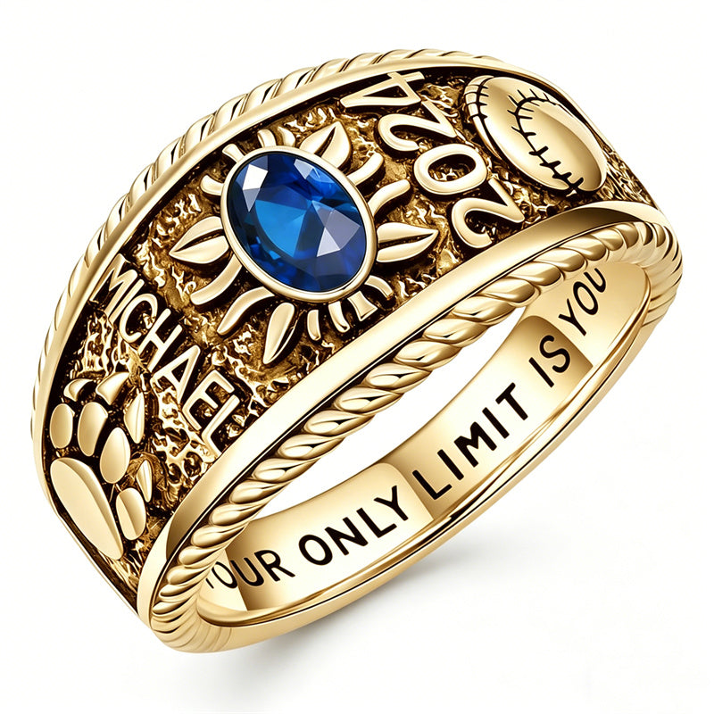 Sterling Silver 10K 14K 18K Gold Custom Birthstone Pattern Class Ring for Men