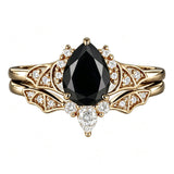 Sterling Silver 10K  14K  18K Gold 1CT-4CT Black Onyx Engagement Ring Gothic Wedding Promise Ring