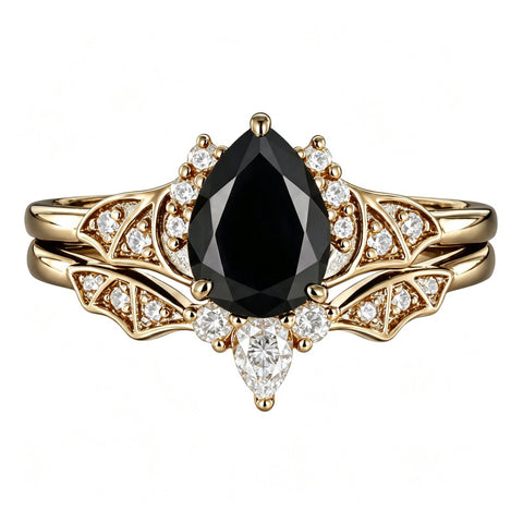 Sterling Silver 10K  14K  18K Gold 1CT-4CT Black Onyx Engagement Ring Gothic Wedding Promise Ring