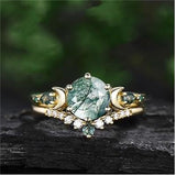 Sterling Silver 10K 14K 18K Gold 2CT Natural Moss Agate Engagement Ring Set