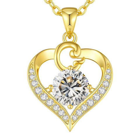 14K Gold Plated Initial Love Heart 2 Carat Moissanite Necklaces for Women Christmas Anniversary Birthday Present Gifts