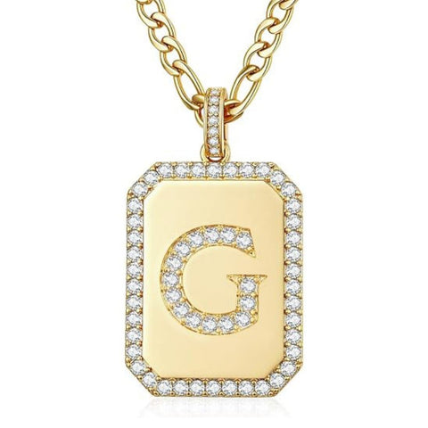 14K Gold Plated  Cubic Zirconia Initial Necklace Square Monogram Jewelry