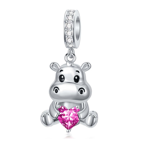 Sterling Silver 12 Months Birthstone Hippo Charm Beads