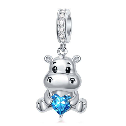 Sterling Silver 12 Months Birthstone Hippo Charm Beads