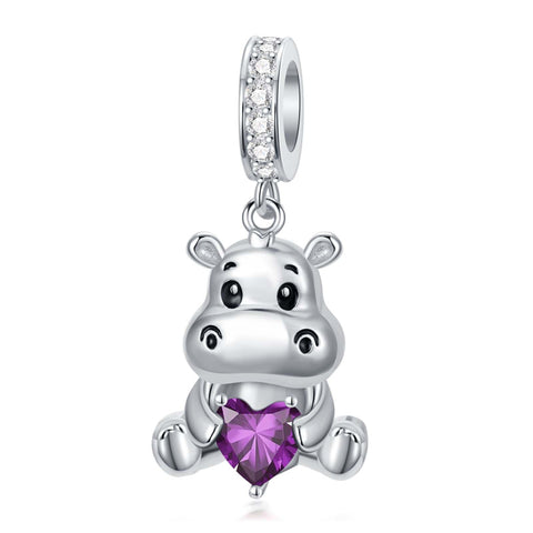 Sterling Silver 12 Months Birthstone Hippo Charm Beads