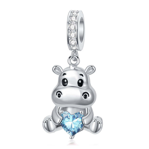 Sterling Silver 12 Months Birthstone Hippo Charm Beads