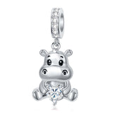 Sterling Silver 12 Months Birthstone Hippo Charm Beads