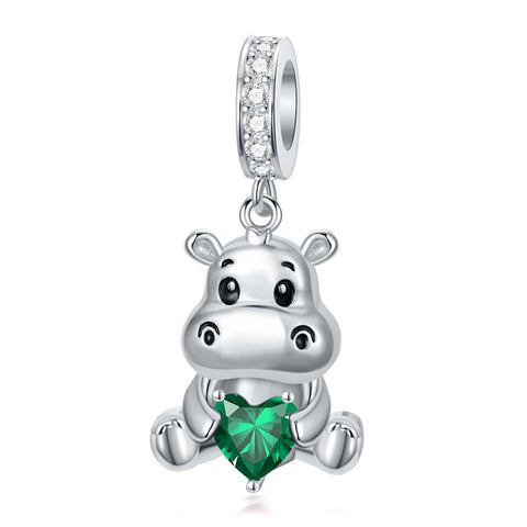 Sterling Silver 12 Months Birthstone Hippo Charm Beads