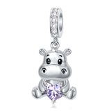 Sterling Silver 12 Months Birthstone Hippo Charm Beads