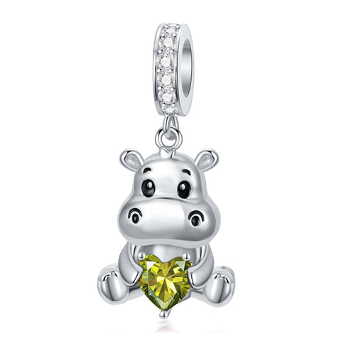 Sterling Silver 12 Months Birthstone Hippo Charm Beads