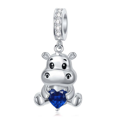 Sterling Silver 12 Months Birthstone Hippo Charm Beads