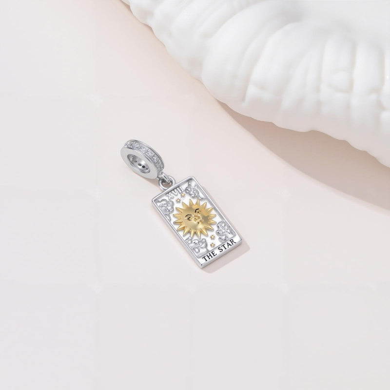 Sterling Silver Cubic Zirconia  Star Tarot Card Sun Tarot Card Charm Beads