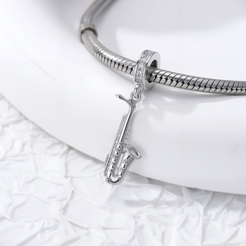 Sterling Silver Music Note Guitar  Piano  Violin  Drum Set Flute Harp Saxophone Charm Beads