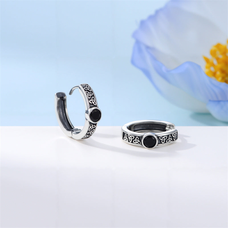 Sterling Silver Cross Celtic Knot Turquoise Hoop Earring for Men