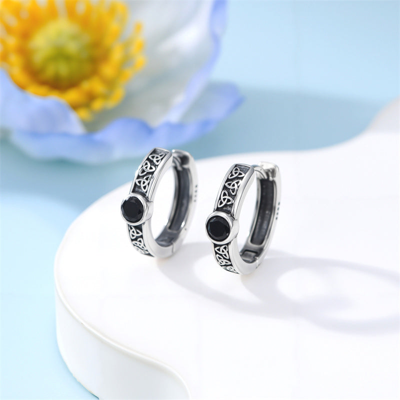 Sterling Silver Cross Celtic Knot Turquoise Hoop Earring for Men