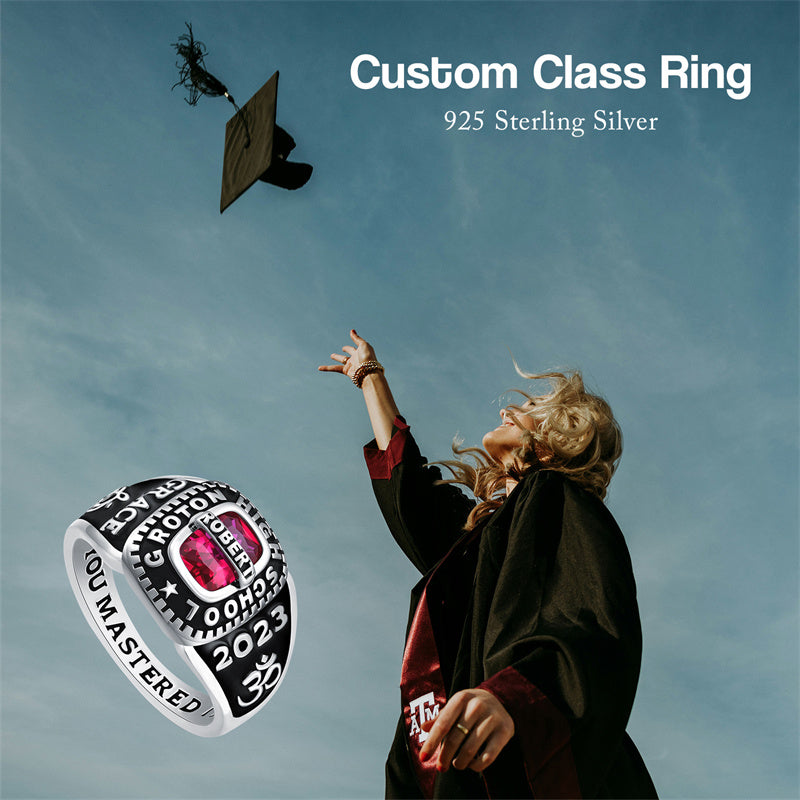 Sterling Silver Personalized Engraved  High School College Ring