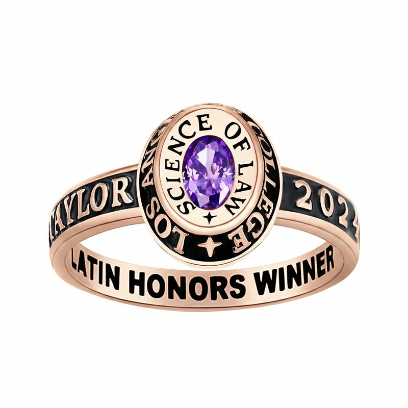 Sterling Silver Personalized Birthstone Engraved Class Ring Graduation Gifts for Women
