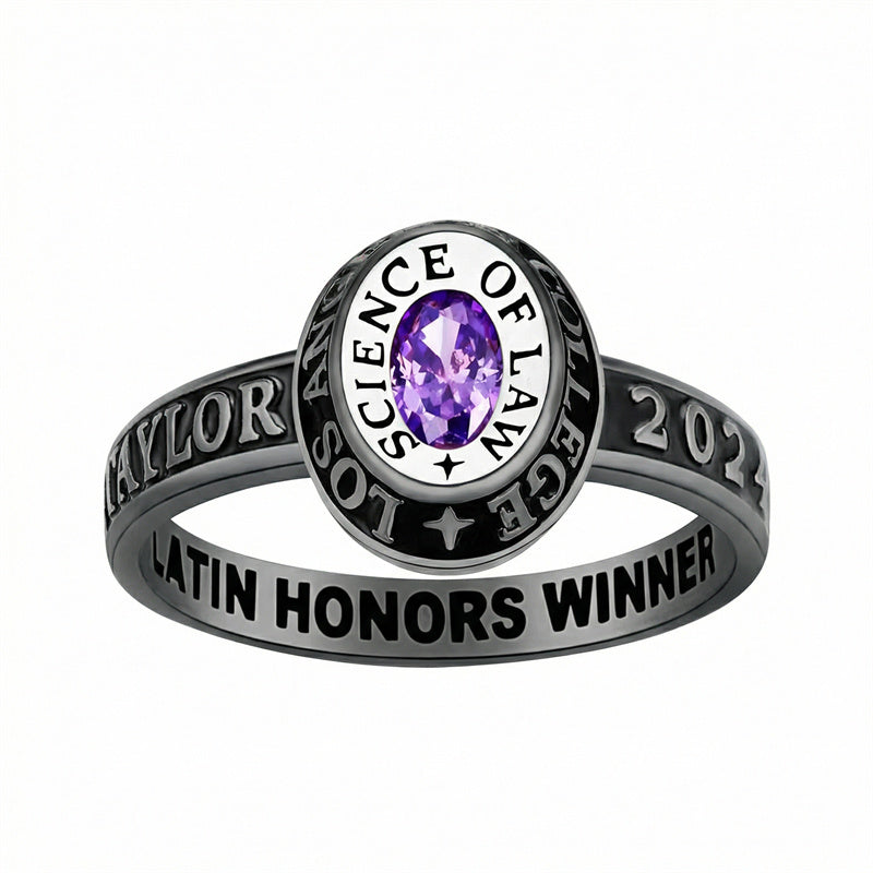 Sterling Silver Personalized Birthstone Engraved Class Ring Graduation Gifts for Women