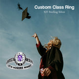 Sterling Silver Personalized Birthstone Engraved Class Ring Graduation Gifts for Women