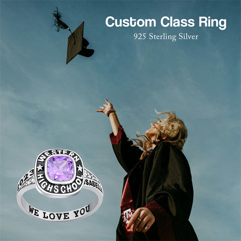 Sterling Silver Custom  Class Ring Graduation Gifts for Women