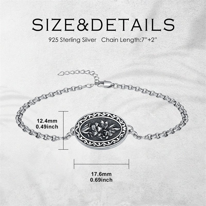 Sterling Silver 12 Month Birth Flower Photo Locket Bracelet